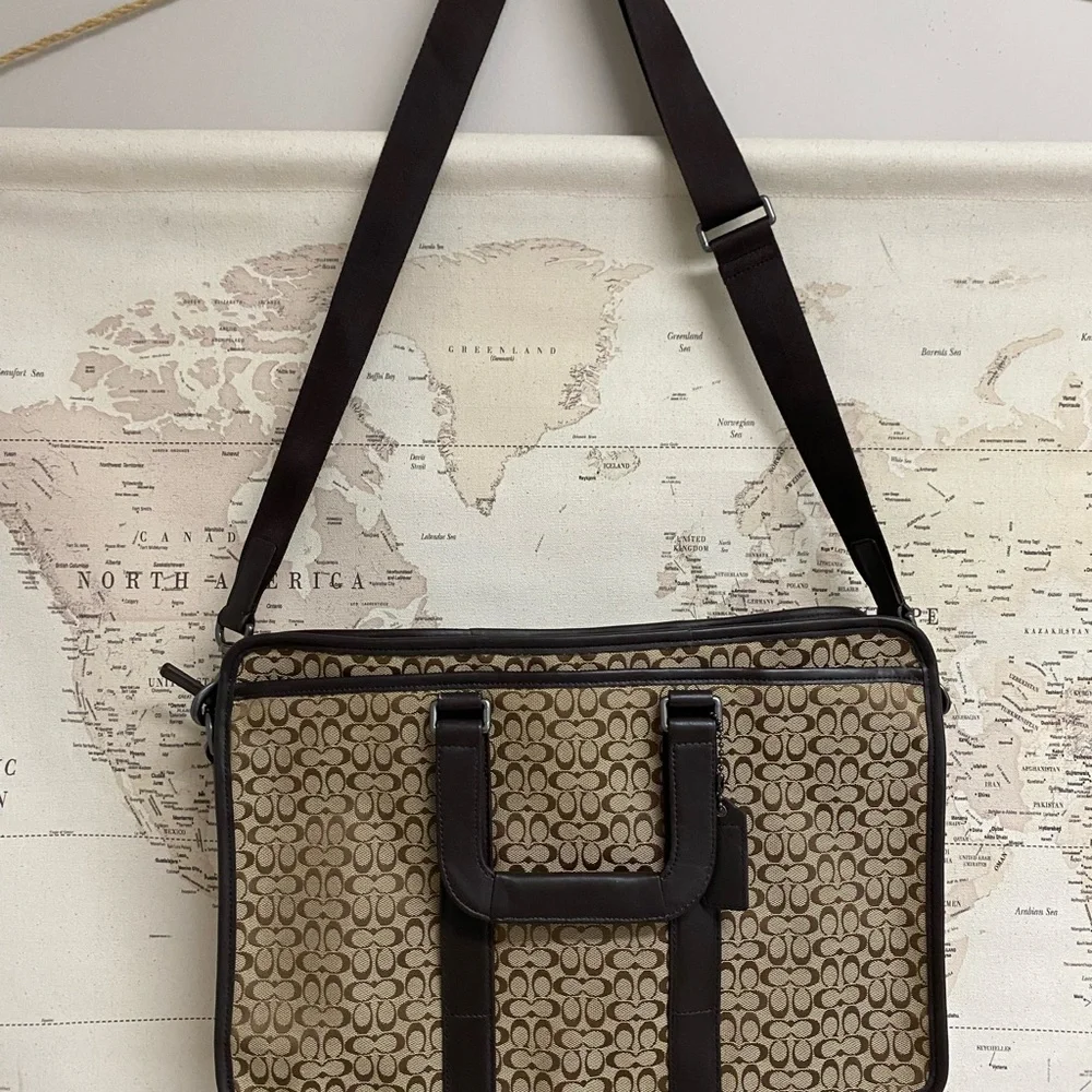 Coach Brown Briefcase with Signature Monogram and Leather Trim - Picture 7 of 10